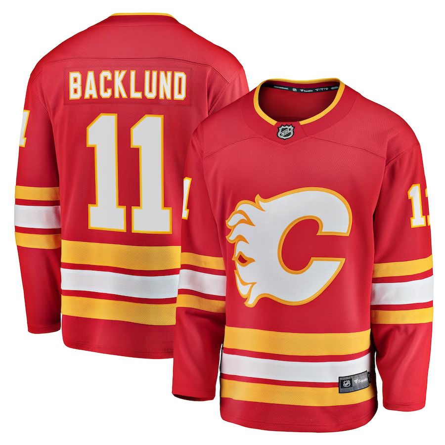 Men Calgary Flames #11 Mikael Backlund Fanatics Branded Red Home Breakaway Player NHL Jersey